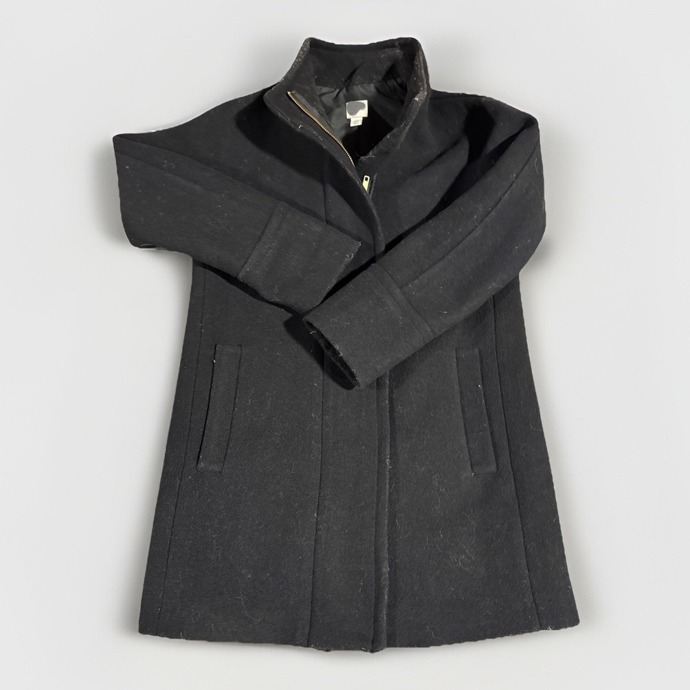 JCREW Cocoon Coat Jacket Womens 0 P Petite Black Italian Stadium Cloth Wool